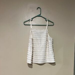 Maeve by Anthropologie Top Women's Size 10 White Fringe Tank Top Striped Casual